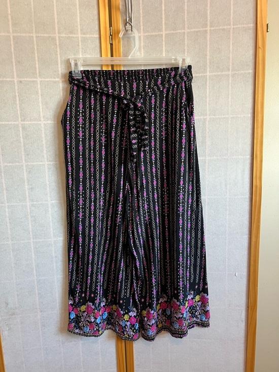 Yado Pants - Yado Boho Wide Leg Pants Black Floral Border Tie Waist Size M